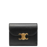 セリーヌ トリオンフ スモール フラップウォレット 三つ折り財布 ブラック レザー レディース CELINE 【中古】